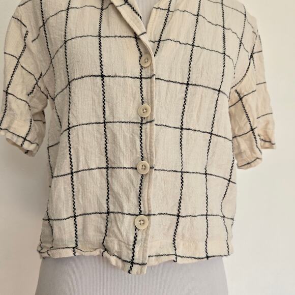 Madewell Linen-Blend Resort Crop Shirt in Windowpane Button Front Women XS - Picture 6 of 11